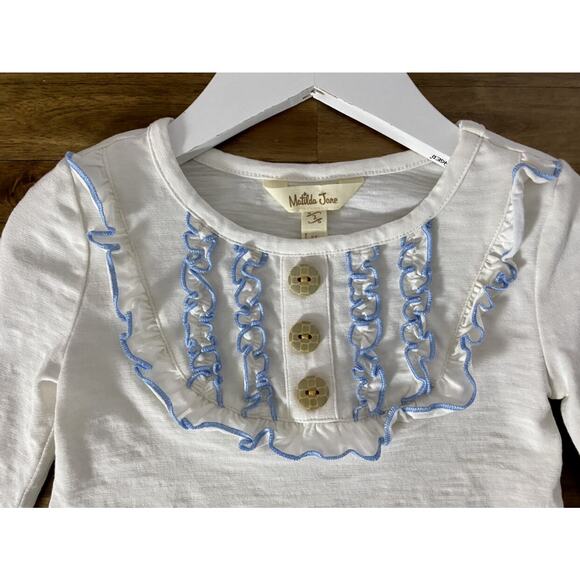 NEW Matilda Jane Once Upon A Time Cream Blue Long Sleeve Knit Dinah Ruffle Tee - Picture 3 of 8